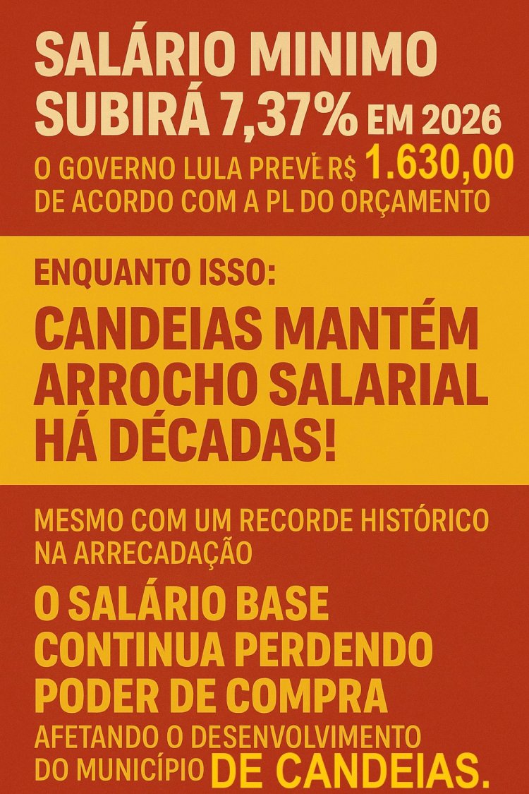 Salario Minimo se Projeta para R$ 1.630,00 e Candeias?